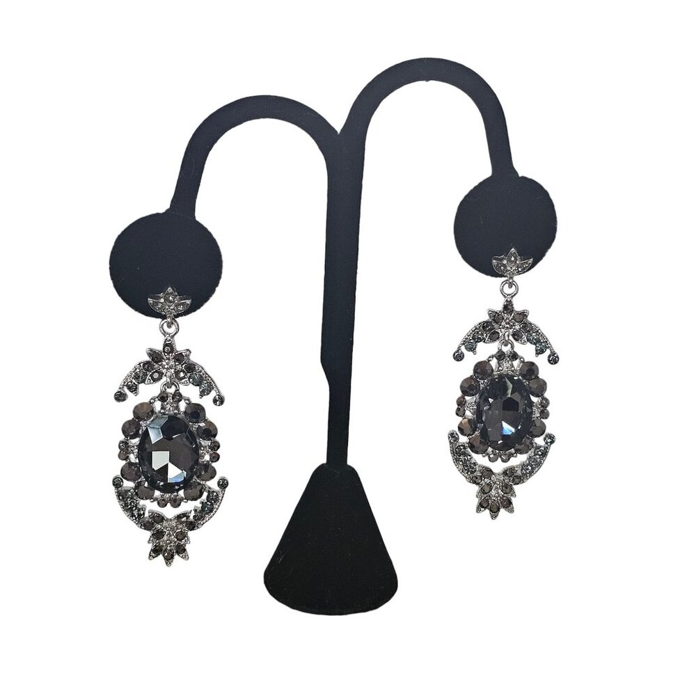 Grey Crystal/Silver Drop Earring
